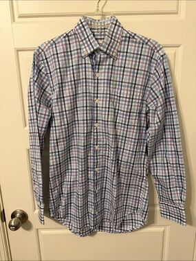 Peter Millar Blue and White Plaid Button-Down Shirt